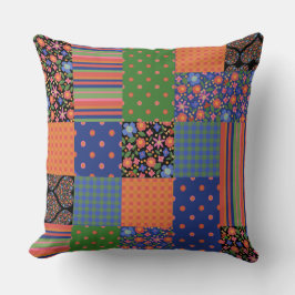 Cojín Decorativo Folk de arte folclórico, floral, polkas, chequera