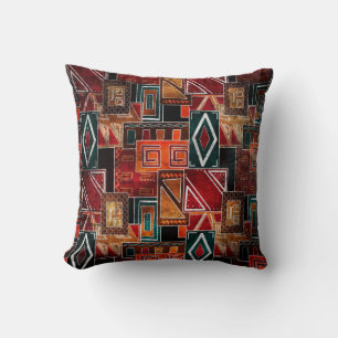 Cojín Decorativo Folk nativo, fondo ornamental gris.