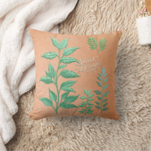 Cojín Decorativo Follaje de salvia vintage sobre rosa apagado