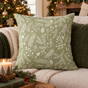 Cojín Decorativo Follaje invernal rústico-chic marfil verde salvia