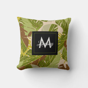 Cojín Decorativo Follaje Tropical Safari Verde Jungla Dibujado a Ma