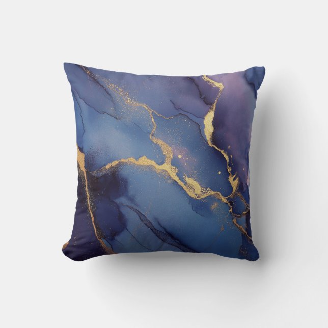 Cojín Decorativo Fondo azul con rachas y puntos dorados (Anverso)