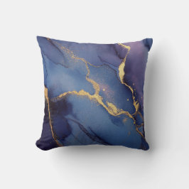 Cojín Decorativo Fondo azul con rayas y puntos dorados