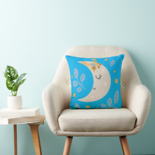 Cojín Decorativo Fondo azul de media luna lindo