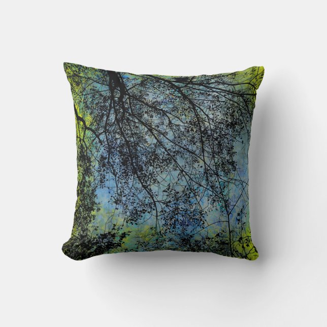 Cojín Decorativo Fondo azul de ramas de árbol (Anverso)