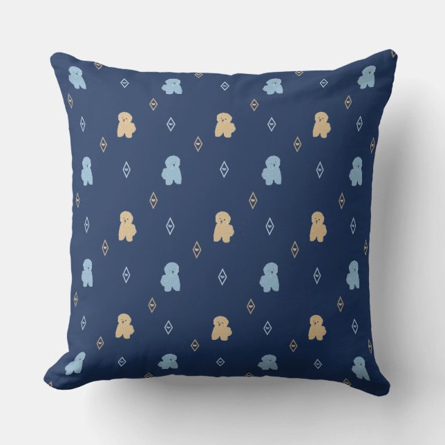 Cojín Decorativo Fondo azul del patrón de Dog Lhasa Apso (Anverso)