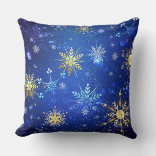 Cojín Decorativo Fondo azul XMAS con copos de nieve dorados