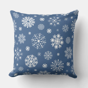 Cojín Decorativo Fondo Azul Y Blanco Minimalista De Copos De Nieve