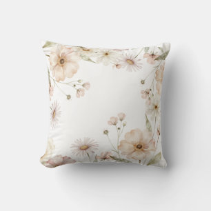 Cojín Decorativo Fondo de Acuarela de Borde de Flor Silvestre Suave
