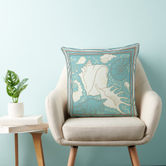 Cojín Decorativo Fondo de conchas marinas y arena azul