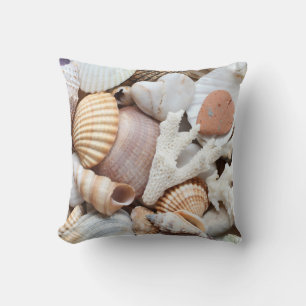 Cojín Decorativo Fondo de coral de conchas marinas con piedras