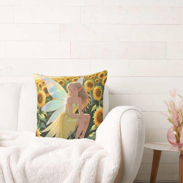 Cojín Decorativo Fondo de girasol con una hada  (Sofá)