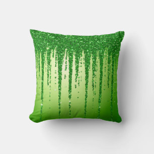 Cojín Decorativo Fondo de goteo de purpurina verde con destellos