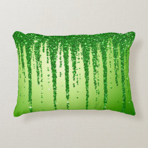 Cojín Decorativo Fondo de goteo de purpurina verde con destellos