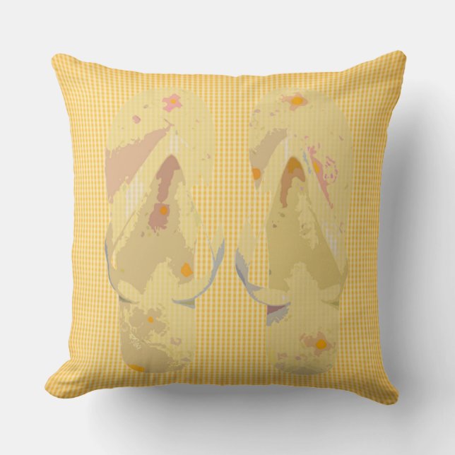 Cojín Decorativo Fondo de la banda amarilla Flip Flops (Anverso)