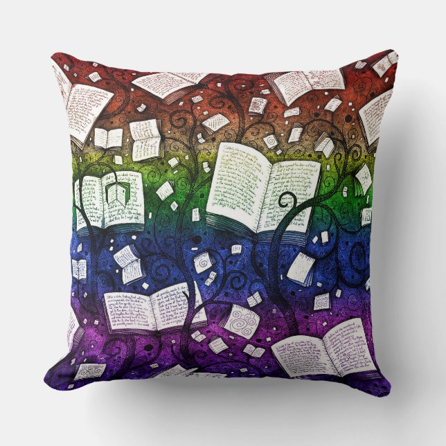 Cojín Decorativo Fondo de los libros arcoiris (Anverso)