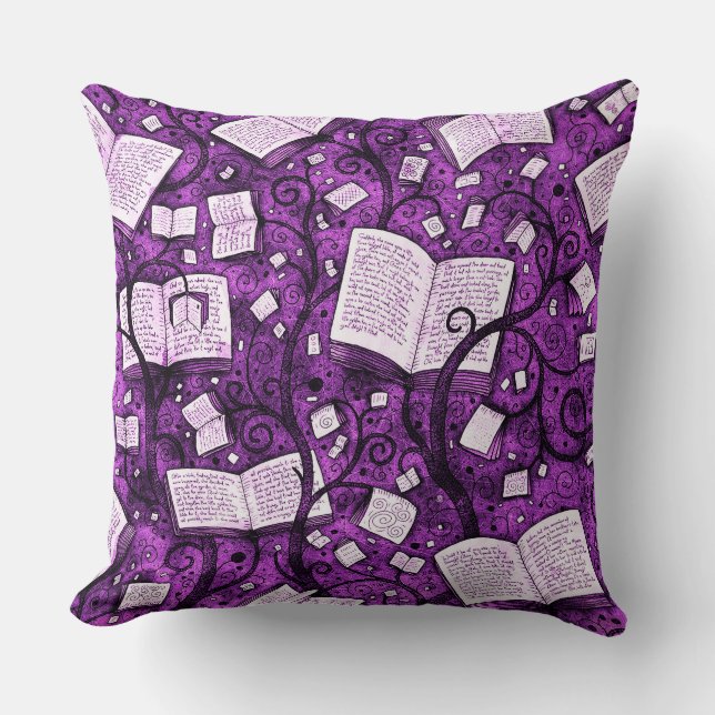 Cojín Decorativo Fondo de los libros rosados (Anverso)