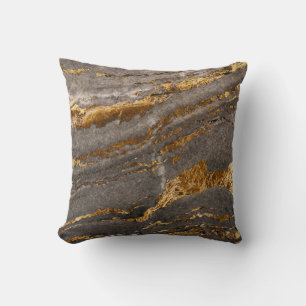 Cojín Decorativo Fondo de mármol gris con venas doradas y textura.