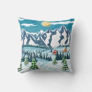 Cojín Decorativo Fondo de navidades de invierno. Madera de pino y s