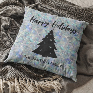Cojín Decorativo Fondo de Piedra Óptica Holográfica Felices Fiestas