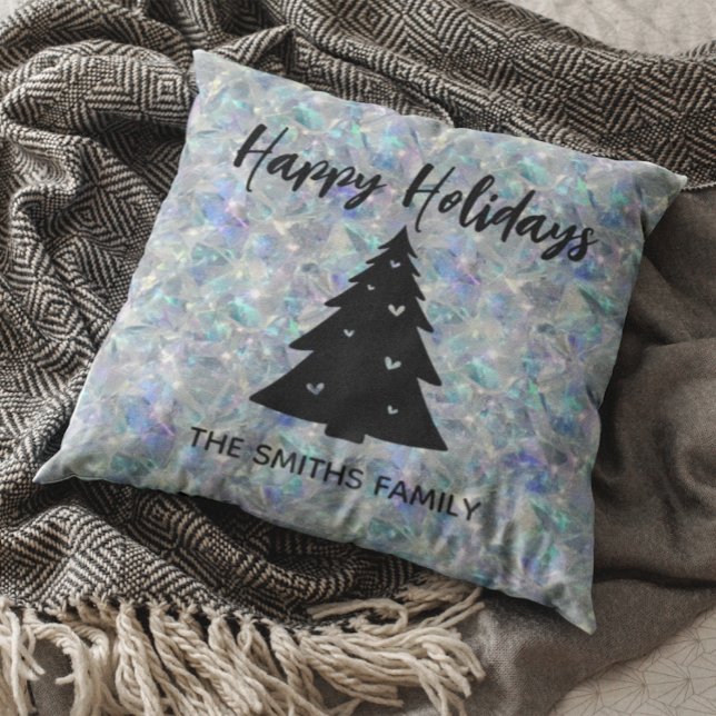Cojín Decorativo Fondo de Piedra Óptica Holográfica Felices Fiestas (Subido por el creador)
