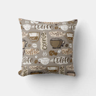 Cojín Decorativo Fondo del patrón de café dibujado a mano