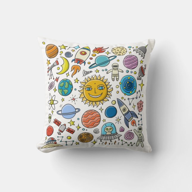 Cojín Decorativo Fondo espacial. Planetas del sistema solar. Roc (Anverso)