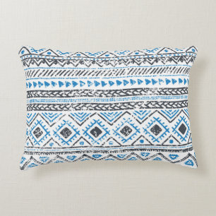 Cojín Decorativo Fondo étnico azul, blanco sin costura.