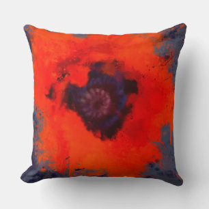 Cojín Decorativo Fondo gris azul pintado con amapola roja