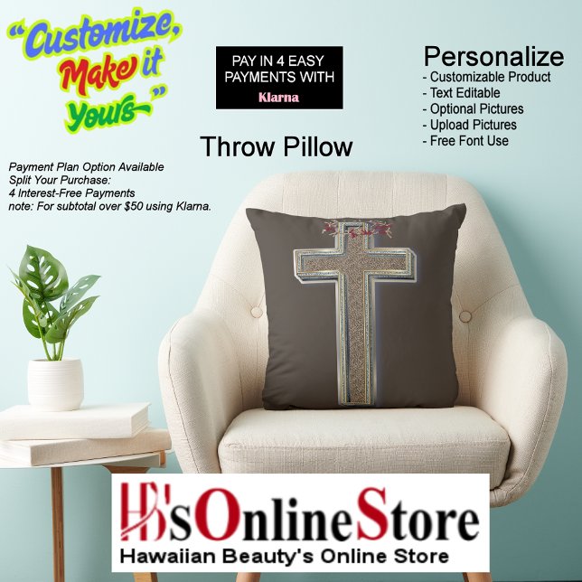 Cojín Decorativo Fondo marrón del pilar poliéster (Cross Square Polyester Pillow with Brown Background.)