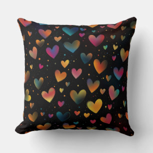 Cojín Decorativo Fondo negro de galaxia de los corazones de color a