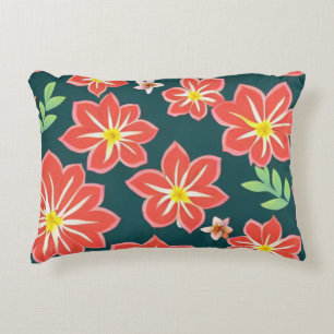 Cojín Decorativo Fondo Negro Floral Rojo