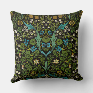 Cojín Decorativo Fondo negro Patrón Blackthorn vintage de Morris