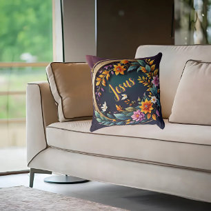 Cojín Decorativo Fondo Oscuro Floral Personalizable Basado en la Fe