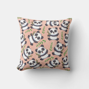 Cojín Decorativo Fondo Panda personalizado de hoja de bambú rosa