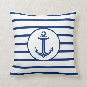 Cojín Decorativo Fondo rayado blanco de los azules marinos del