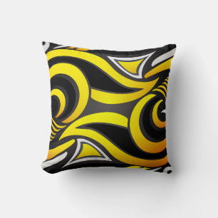 Cojín Decorativo Fondo rayado negro, blanco y amarillo