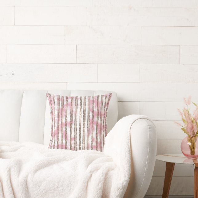 Cojín Decorativo fondo rayado rosa y blanco (Sofá)