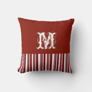 Cojín Decorativo Fondo Rojo Oscuro. Bandas Retro Monograma