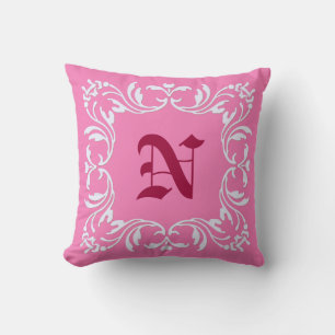 Cojín Decorativo Fondo rosa con encanto puro Monograma de Damask
