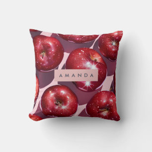 Cojín Decorativo Fondo Rosa Manzana Roja Brillante Personalizado