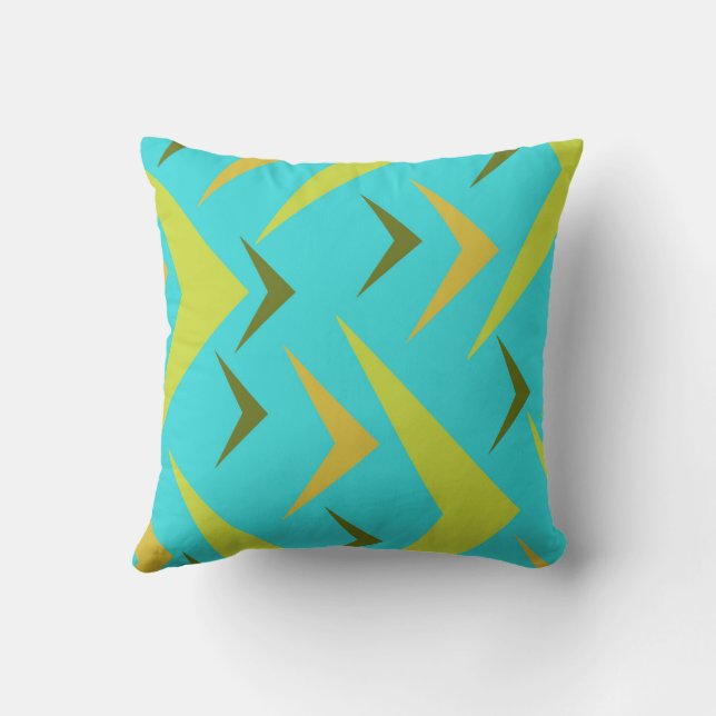 Cojín Decorativo Fondo turquesa con flechas gris y amarillo (Reverso)