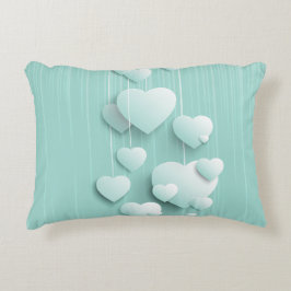 Cojín Decorativo Fondo verde claro con corazones blancos 3D