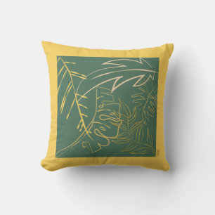 Cojín Decorativo Fondo verde de la hoja de oro de la moda