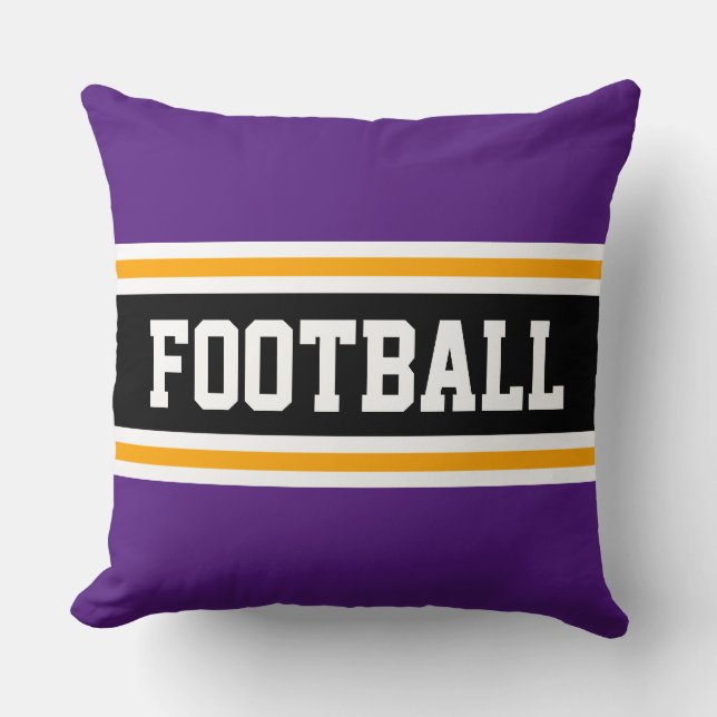 Cojín Decorativo FOOTBALL Fun Sporty Purple Black Athletic Stripes (Anverso)
