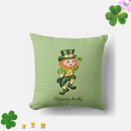 Cojín Decorativo Forever Lucky Green Gnome and Clover on Light Gree