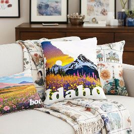 Cojín Decorativo Forma de Idaho con montaña y flores silvestres