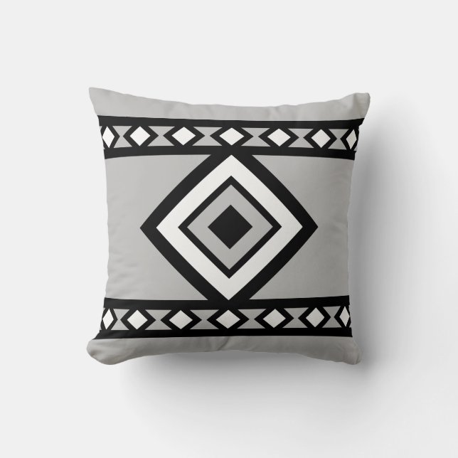 Cojín Decorativo Forma geométrica del diamante blanco y gris negro (Anverso)
