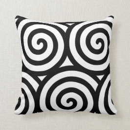Cojín Decorativo Forma geométrica en espiral abstracta en negro y b