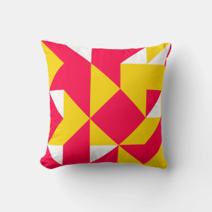 Cojín Decorativo Formas de patrón geométrico rojo y amarillo